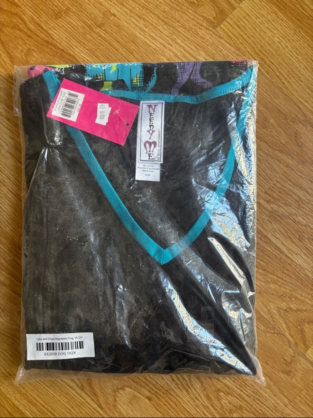 Women's Black Sleepwear Nightshirt Cats & Dogs with Teal Trim